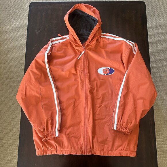 Clemson Men’s Jacket Hooded Fleece-Lined Wind Rain Coat Vinyl Tigers Orange XL - Picture 3 of 16